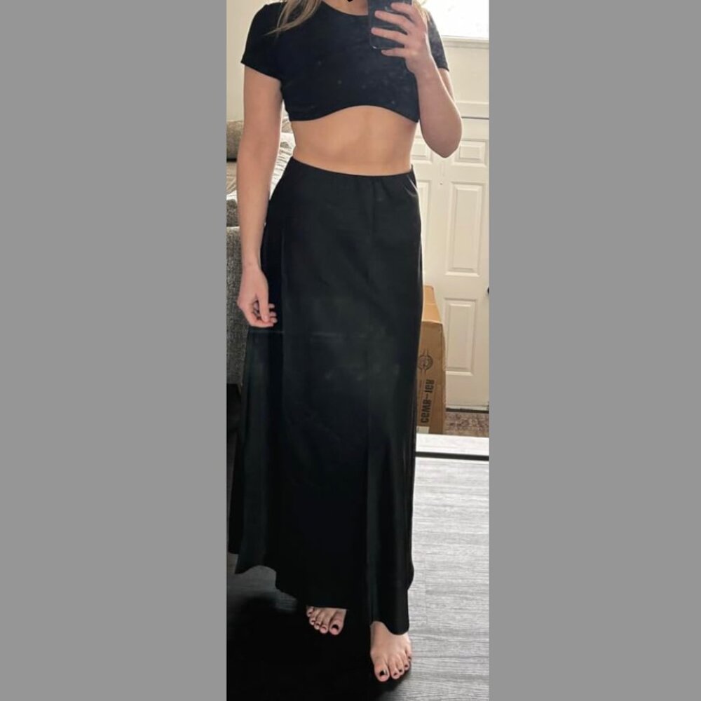 Black Satin Long Skirt